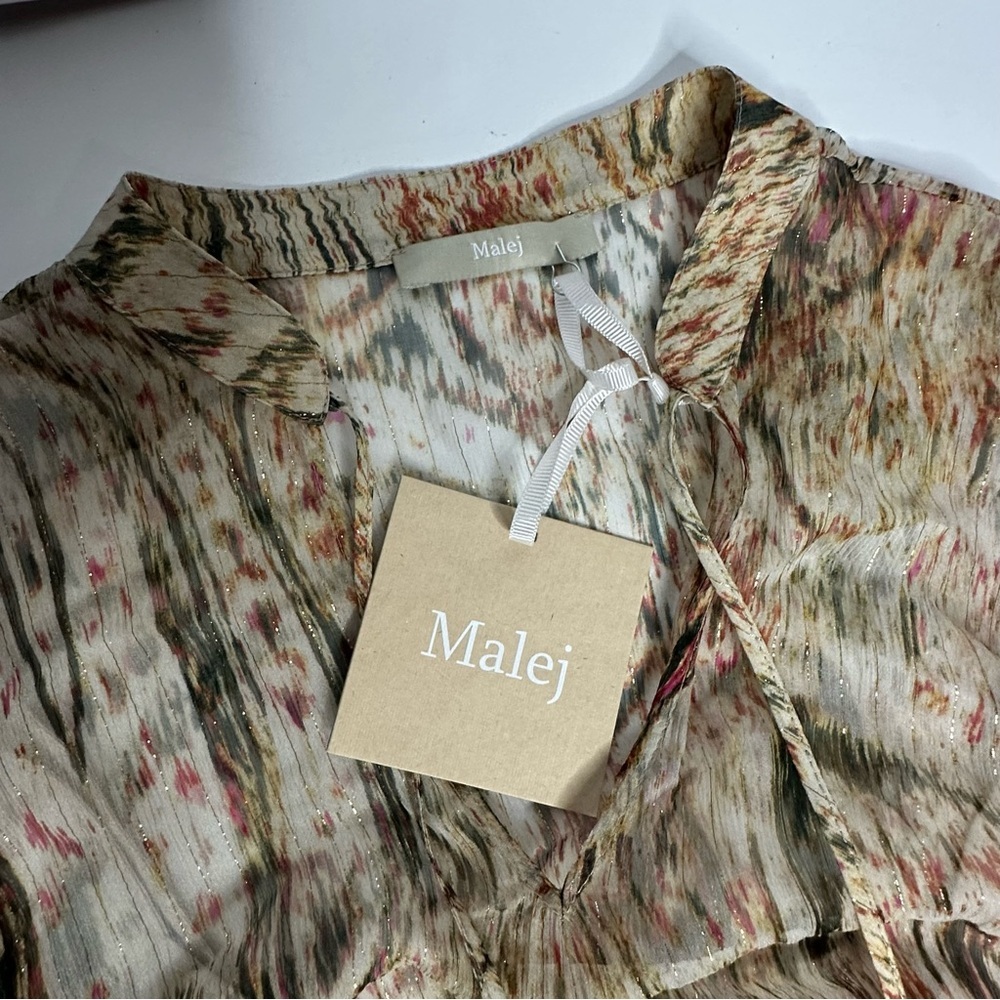 NWT Malej Silk Printed Metallic Long Sleeve midi Dress EU 34-36 - Picture 15 of 15